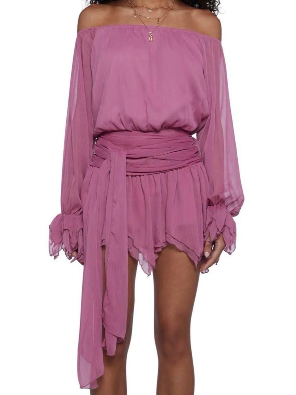 Sugarlips Mauve Off-Shoulder Mini Dress